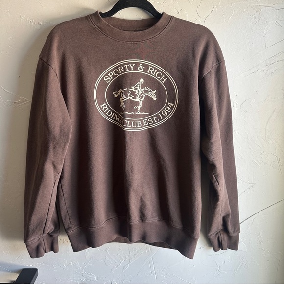 Sporty & Rich Brown Riding Club Sweatshirt Old Money Equestrian Crewneck Sz S